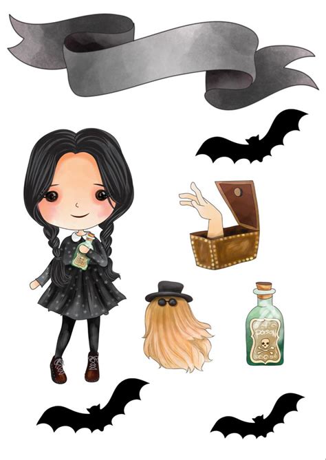 An Illustration Of A Girl With Bat Wings And Other Items For Her