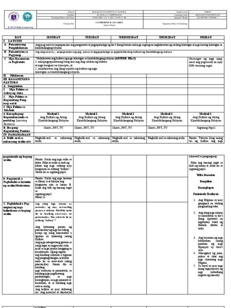 K To 12 Daily Lesson Log Catherine D Javarez Pdf