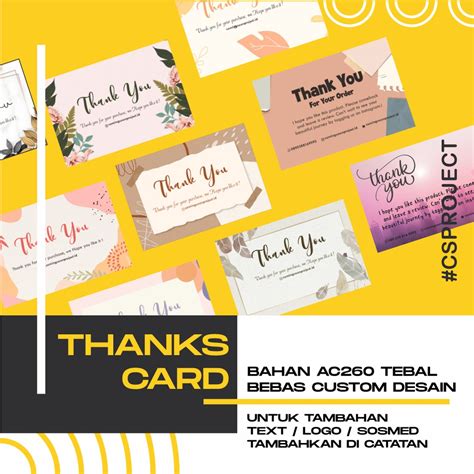 Jual Thanks Card Premium Bebas Custom Desain Kartu Ucapan Terima