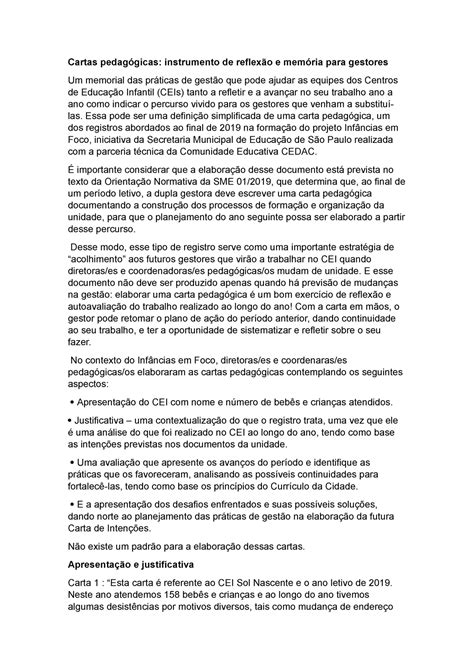 Carta De Intenção Educação Infantil Professora Volante EDUKITA