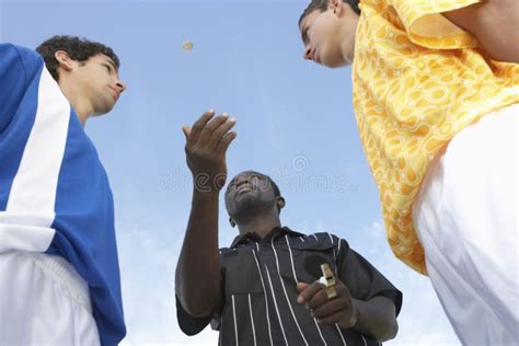 Flipping a Coin before the Game Stock Image - Image of anticipation ...