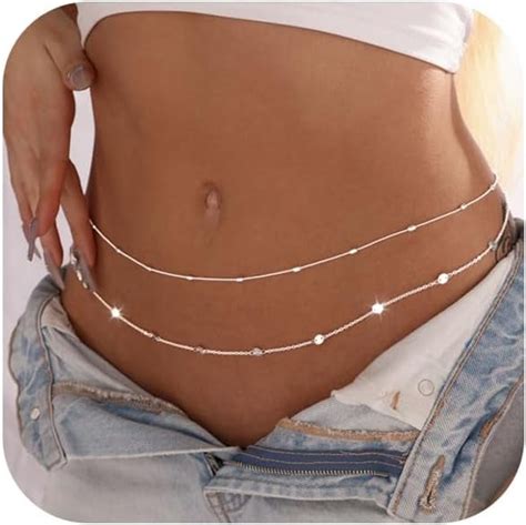 Buriburiburiburi Body Chains Dainty Boho Layered Beach Waist Chain Adjustable Bikini Belly Chain