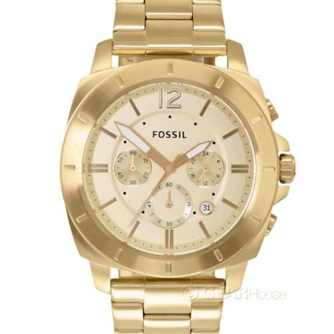 Fossil Privateer Sport Mens Chronograph Watch Gold Dial Stainless