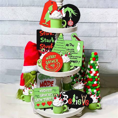 Gasue The Grinch Christmas Decorations Christmas Tiered Tray Decor