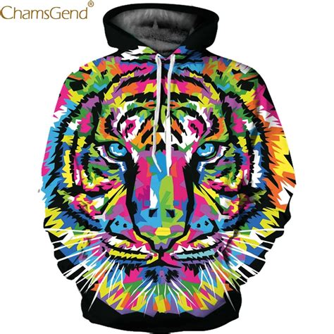 Sweatshirts Men Hoodies Colorful Art Tiger Print Men Pullover Hoodies