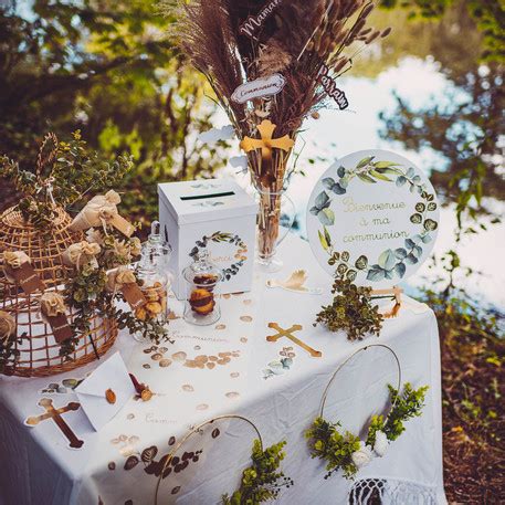 Chemin de table en tissu Communion La Boite à Dragées