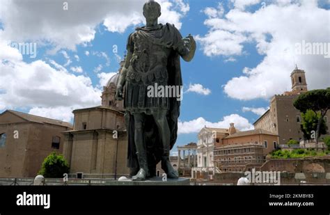 Bronze Statue Of Emperor Julius Caesar Along Via Dei Fori Imperial In