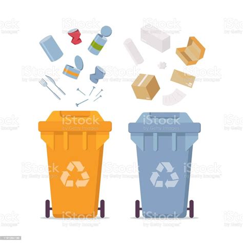 Yellow Recycle Garbage Bin For Metal And Blue For Paper Set For Banner