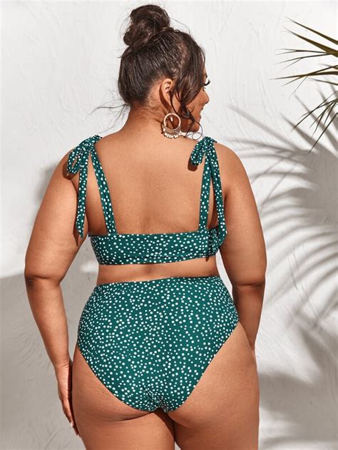 Plus Polka Dot Knot Shoulder Bikini Swimsuit SHEIN USA