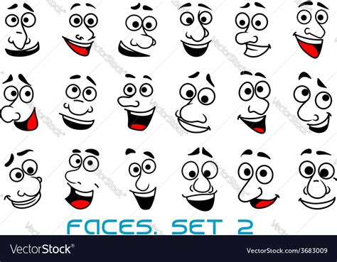 Cartoon human faces with happy emotions Royalty Free Vector