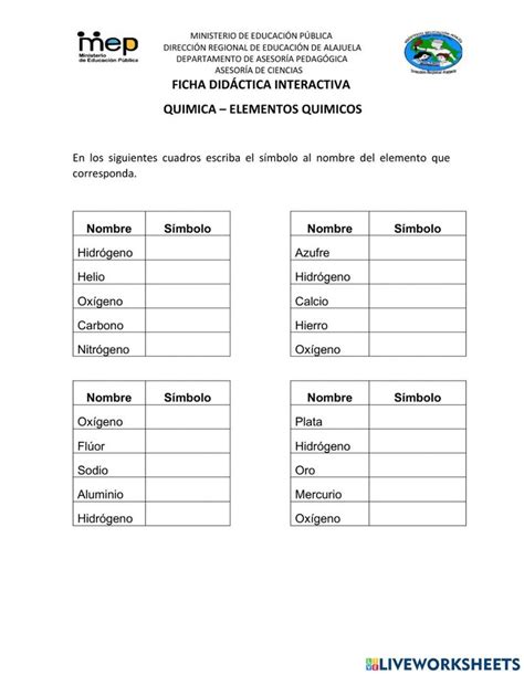 Quimica Elementos Qu Micos Worksheet Ministerio De Educacion Qu Mica