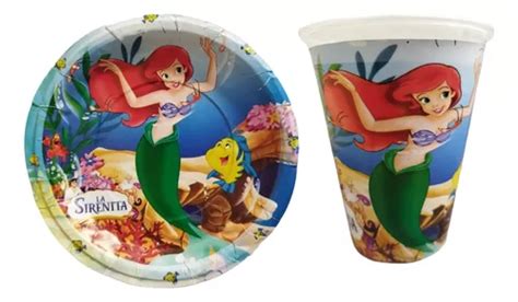 Paquete Fiesta Cumplea Os Vaso Plato Ariel Sirenita Ni As Meses