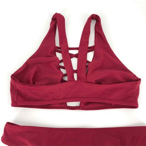 Strappy Criss Cross Bikini Set Maroon Size S Gem