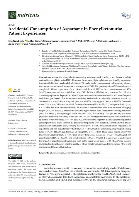 Pdf Accidental Consumption Of Aspartame In Phenylketonuria Patient