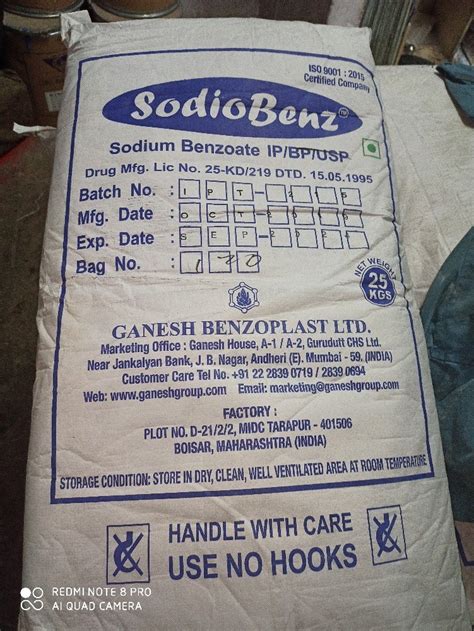 Sodium Benzoate Powder Packaging Size 25 Kgs Bags At Rs 200 Kg In Chennai