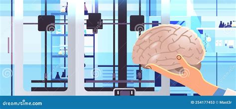 Researcher Hand Holding Brain Model Printed On D Bio Printer Medical