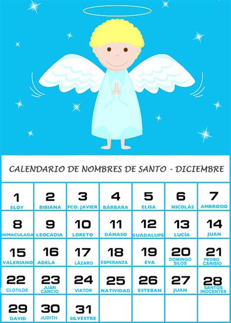 Calendario De Los Nombres De Santos De Diciembre