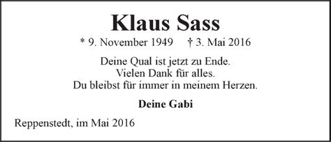 Traueranzeigen Von Klaus Sass Trauer L Neburg De