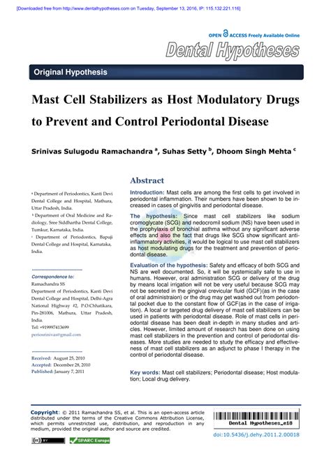 (PDF) Mast Cell Stabilizers as Host Modulatory Drugs to Prevent and ...