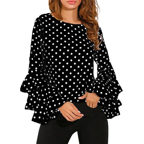 Fall Fashion Women Shell Sleeve Loose Polka Dot Ms Casual Shirt Dot