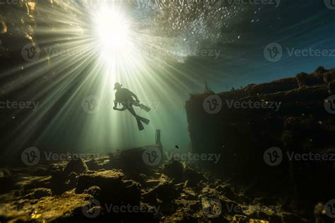 Free Diver Exploring A Shipwreck Ai Generative Stock Photo At