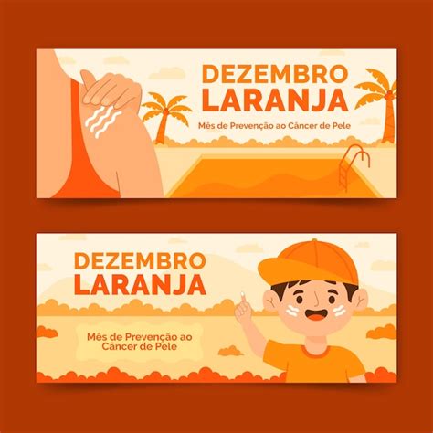 Conjunto De Banners De Dezembro Laranja Planos Dibujados A Mano