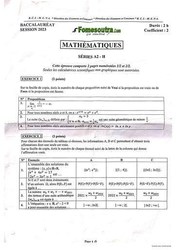 Sujet Maths Bac Serie A By Tehua