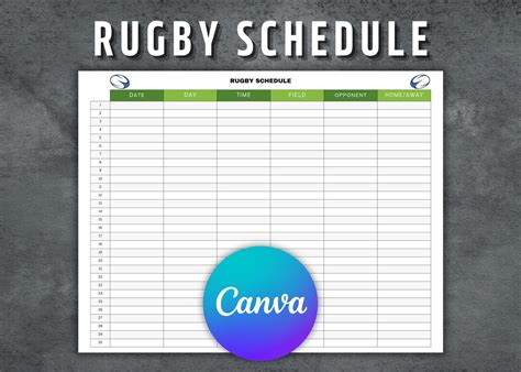 Rugby Schedule Template, Printable Rugby Schedule, Editable Rugby Game ...