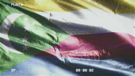 Vhs Video Casette Record Comoros Flag Waving On The Wind Glitch Noise