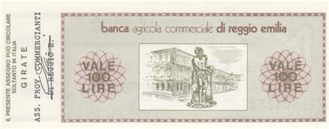 Billet Italie 100 Lires Banca Agricola Commerciale Di Reggio Emilia