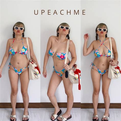 Bloom Bikini บกนลายดอกไม ชดวายนำสสด วนพซเวาหลง บกนสายฝอ เกาะอก บราหวง Lazada