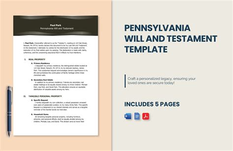 Pennsylvania Will And Testament Template In Word Pdf Google Docs