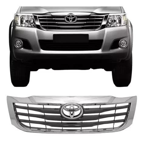 Grade Hilux 12 13 14 Moldura Cromada Centro Cinza E Emblema