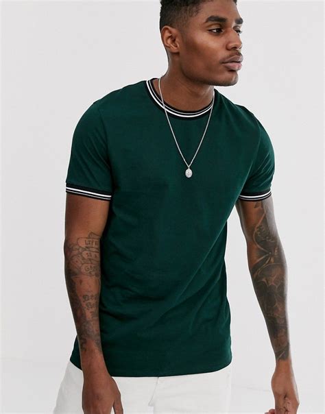 Asos Design T Shirt With Tipping In Green Asos Designs T Shirt Mens