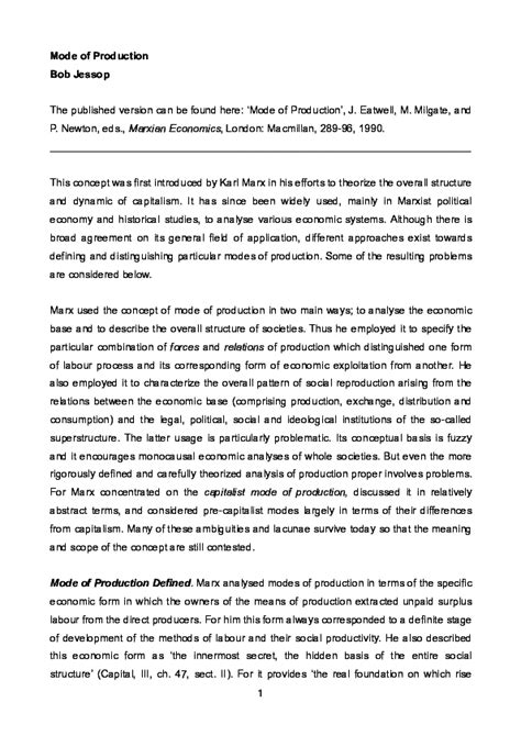 (PDF) Mode of production (In Marxian economics) | Bob Jessop - Academia.edu