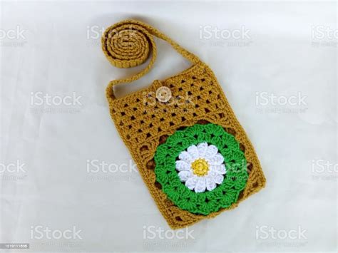 Crochet Bag Handmade Daisy Flowers Background Texture Stock Photo ...