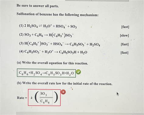 Solved Be sure to answer all parts.Sulfonation of benzene | Chegg.com