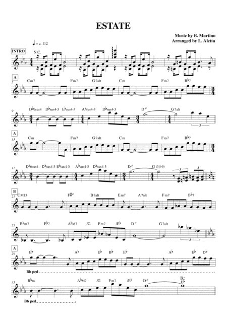 Estate Arr Luca Aletta By Bruno Martino Sheet Music For Performance