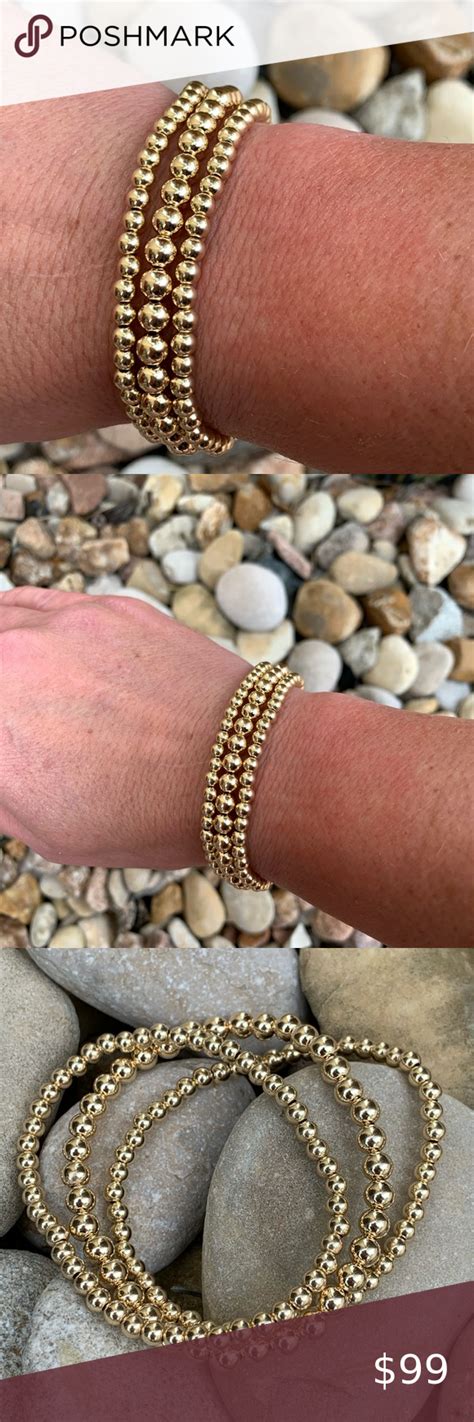 Gold Filled Set ~ 3 Stretch Bead Bracelets 4 And 5mm Beaded Bracelets