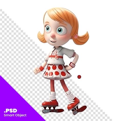 Renderización 3d de una linda chica de dibujos animados en patines de