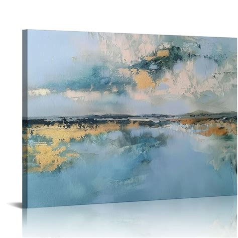 Jeuxus Abstract Beach Canvas Wall Art With Gold Foil Modern Coastal