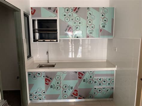 Aluminium Cabinet Dapur Dengan Quartz Stone Table Top Furniture Home