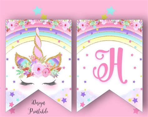 Rainbow Unicorn Birthday Banner Printable Unicorn Download Now Etsy