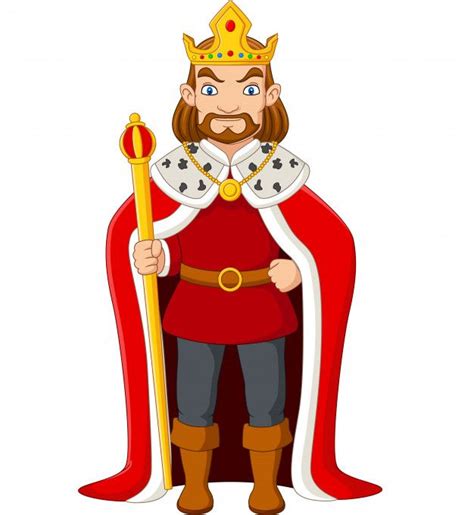 A Cartoon King With A Golden Crown And Red Cloak Holding A Staff In His