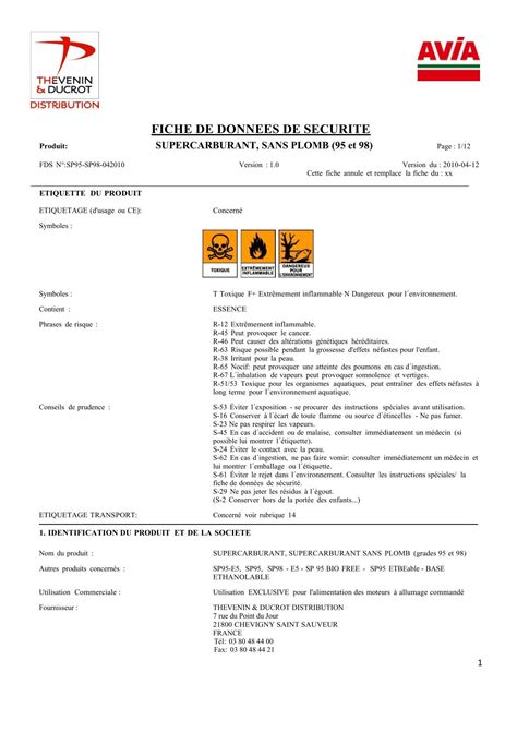 Fiche De Donnees De Securite Thevenin Ducrot