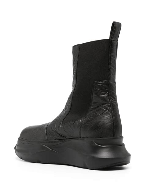 Rick Owens DRKSHDW Beatle Abstract Crinkled Leather Boots Black