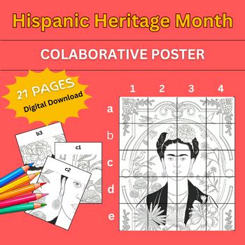 Frida Kahlo Collaborative Poster Hispanic Heritage Month Art Activity