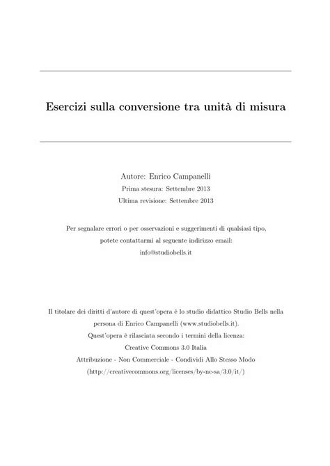 PDF Esercizi sulla conversione tra unità di misurafalsaperla