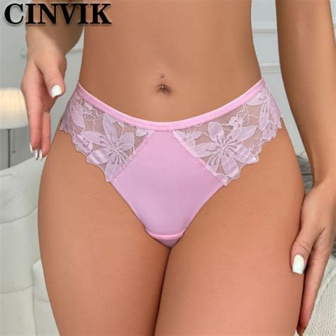 Cinvik Pink Lace Underwear For Women Comfortable Breathable Panty