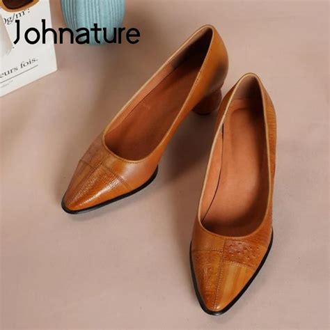 Johnature Pumps Women Shoes 2022 New Genuine Leather Four Seasons